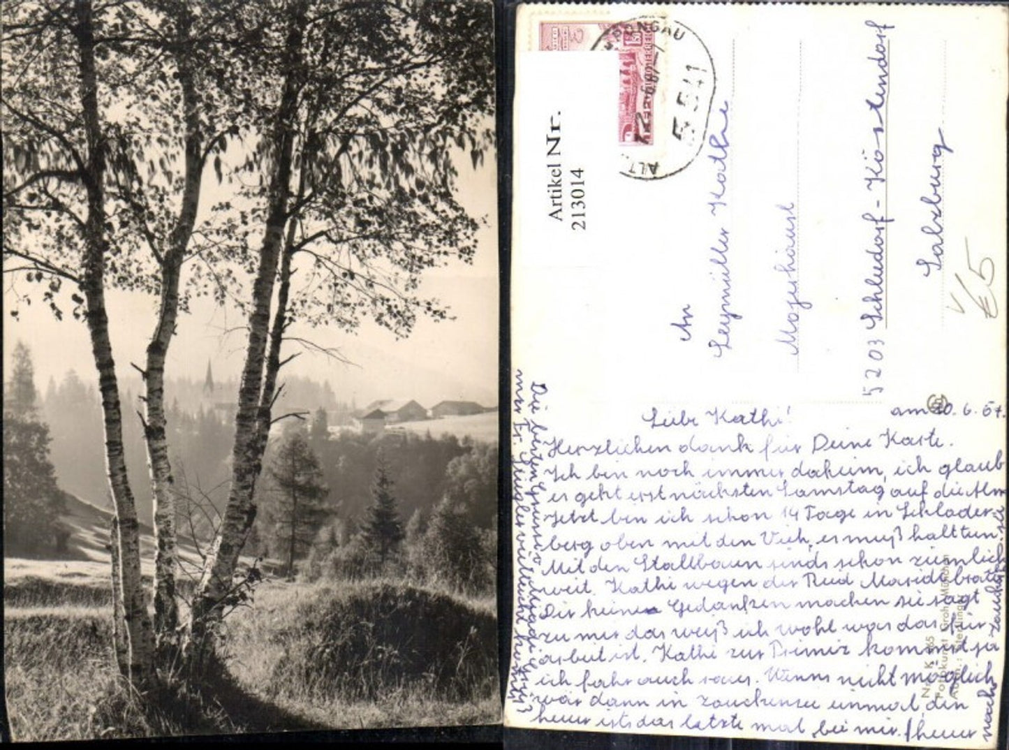 213014,Fotokunst Groh 565 Dorf m. Baum Birke i. Vordergrund