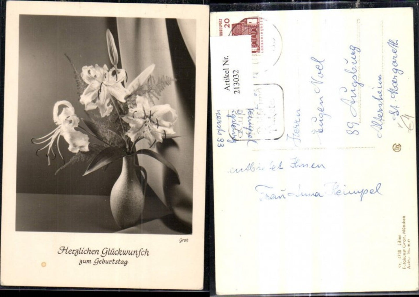 213032,Fotokunst Groh 4730 Lilien Geburtstag Blumenvase Blumen
