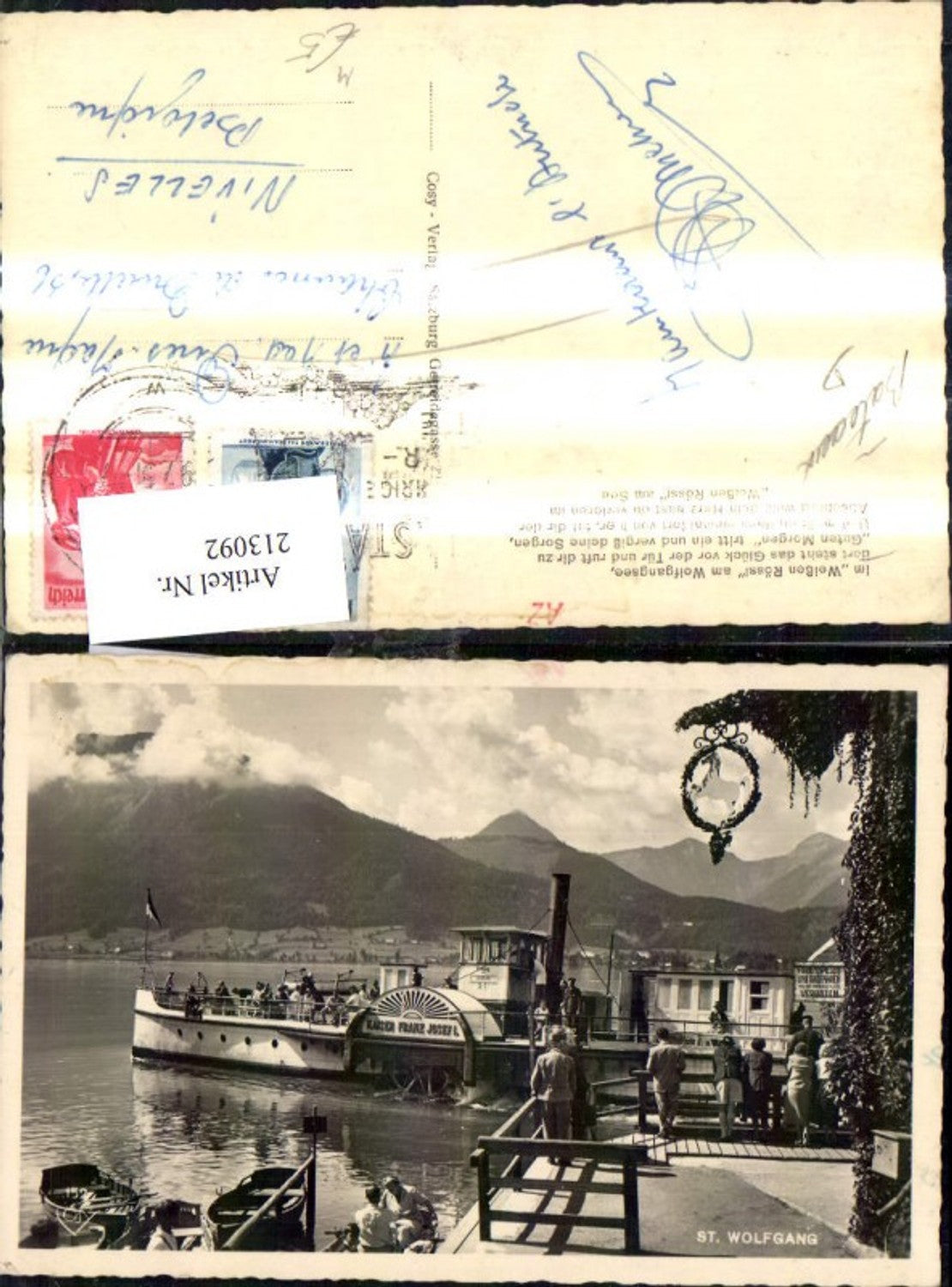 213092,St Wolfgang a. Wolfgangsee Hotel Weisses Rössel Terrasse m. Schiff Dampfer Kaiser Franz Josef I