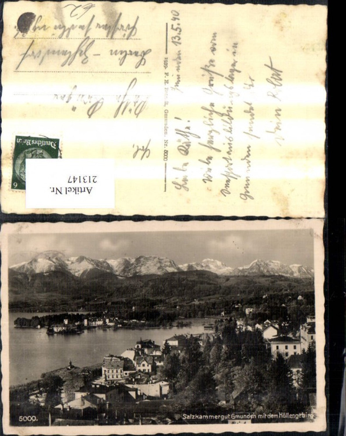 213147,Gmunden m. d. Höllengebirge Salzkammergut pub F. E. Brandt 5000