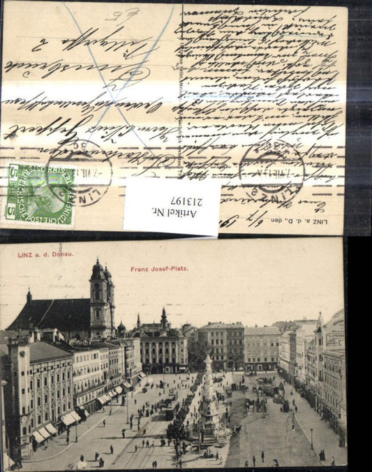 213197,Linz a. d. Donau Franz Josefs-Platz m. Dreifaltigkeitssäule Kirche