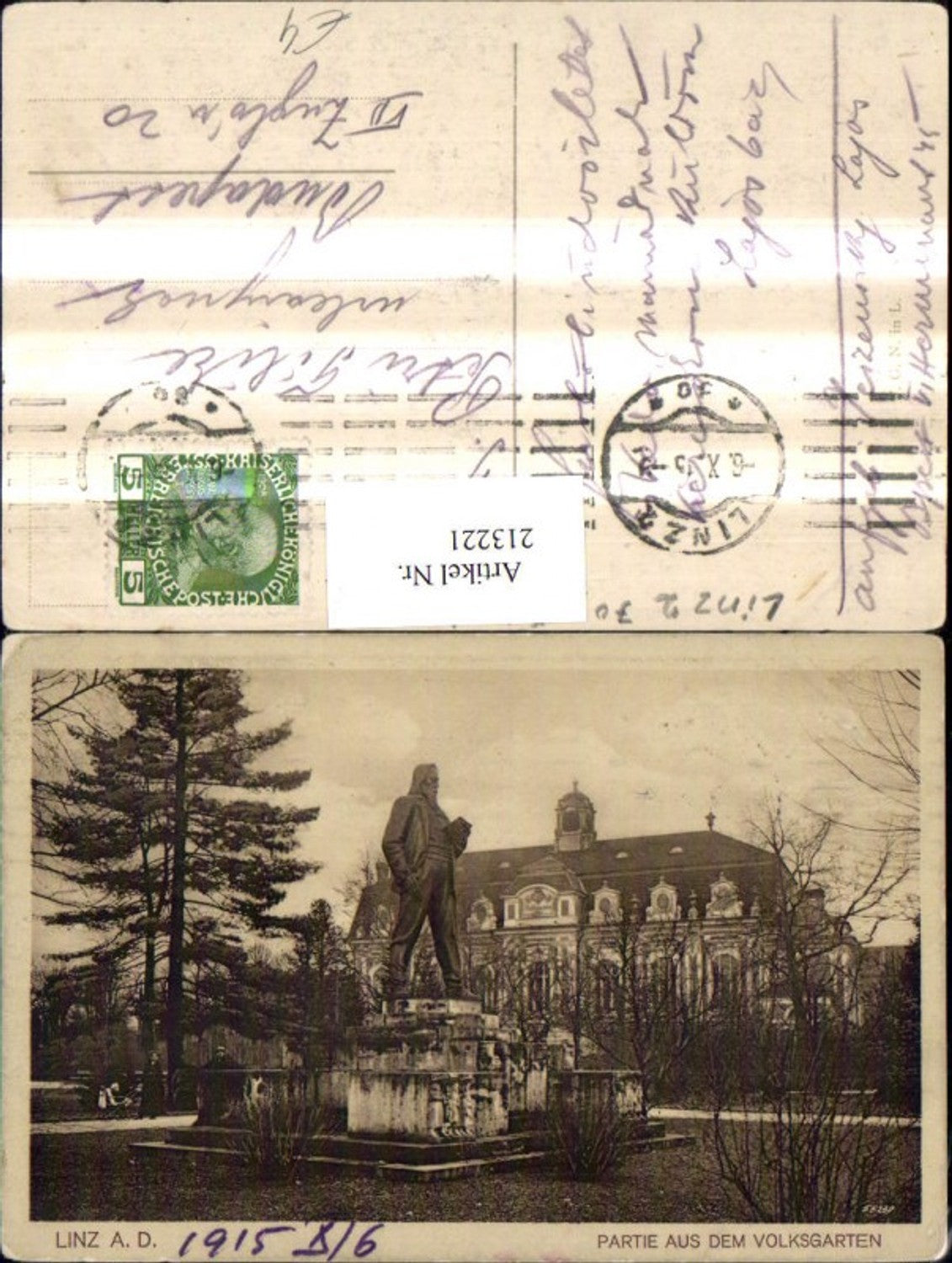 213221,Linz a. d. Donau Partie aus d. Volksgarten Denkmal