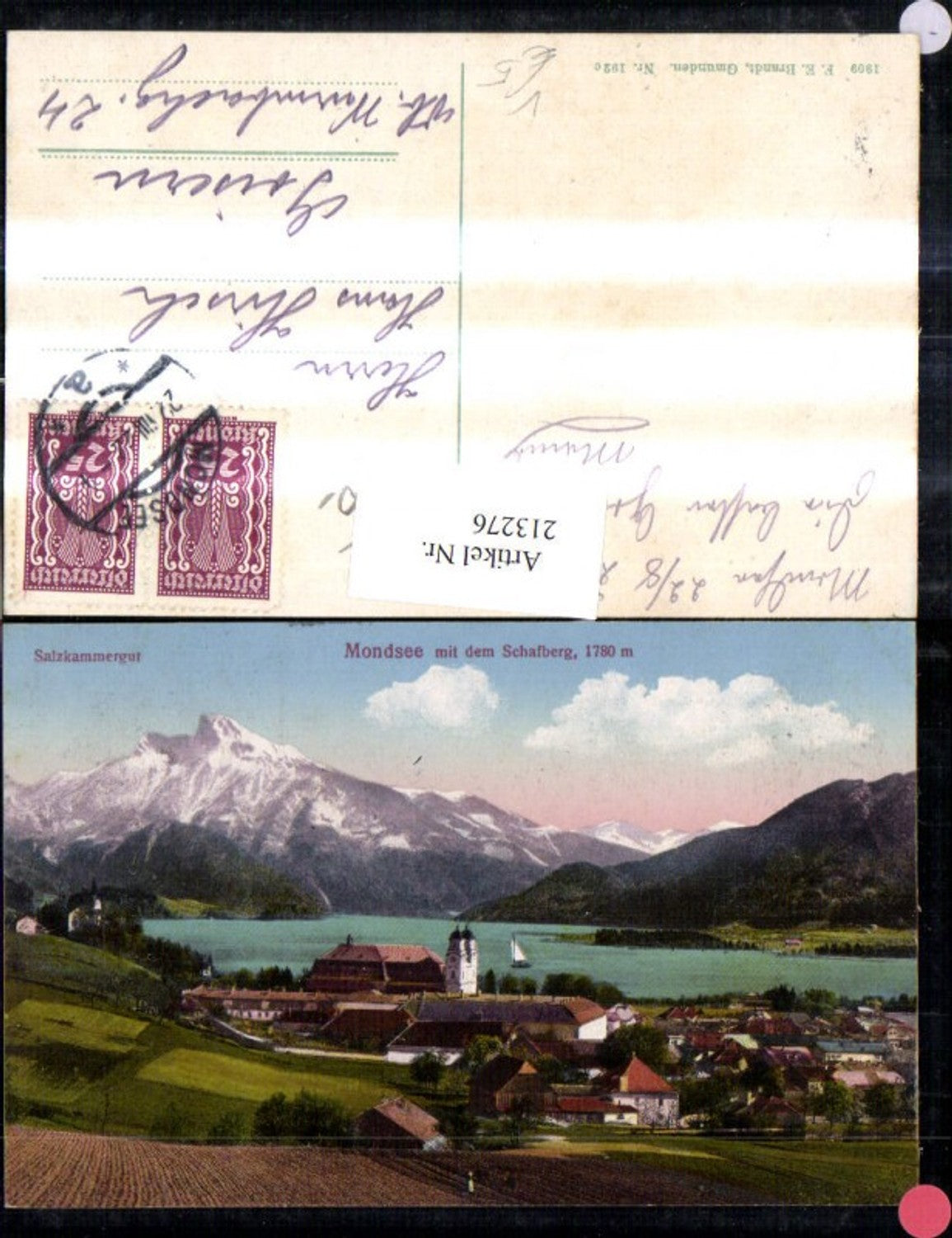 213276,Mondsee Totale m. d. Schafberg pub Brandt 192c