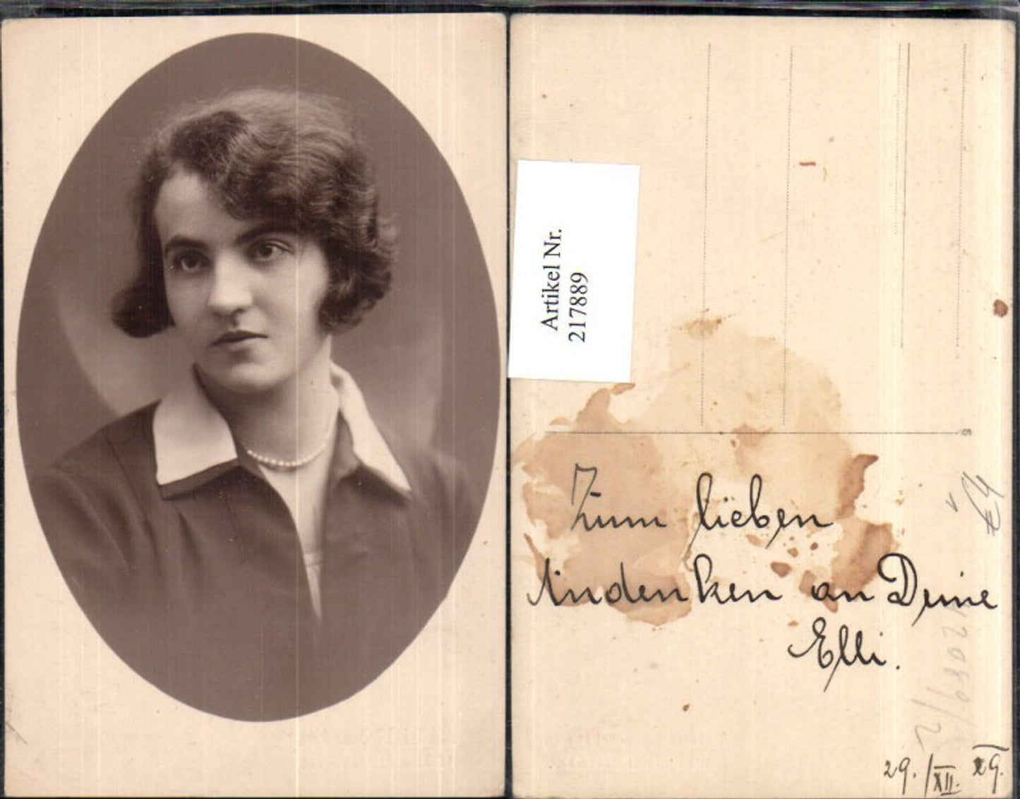 217889,Frau m. Perlenkette Kette Portrait pub Atelier S. Weitzmann