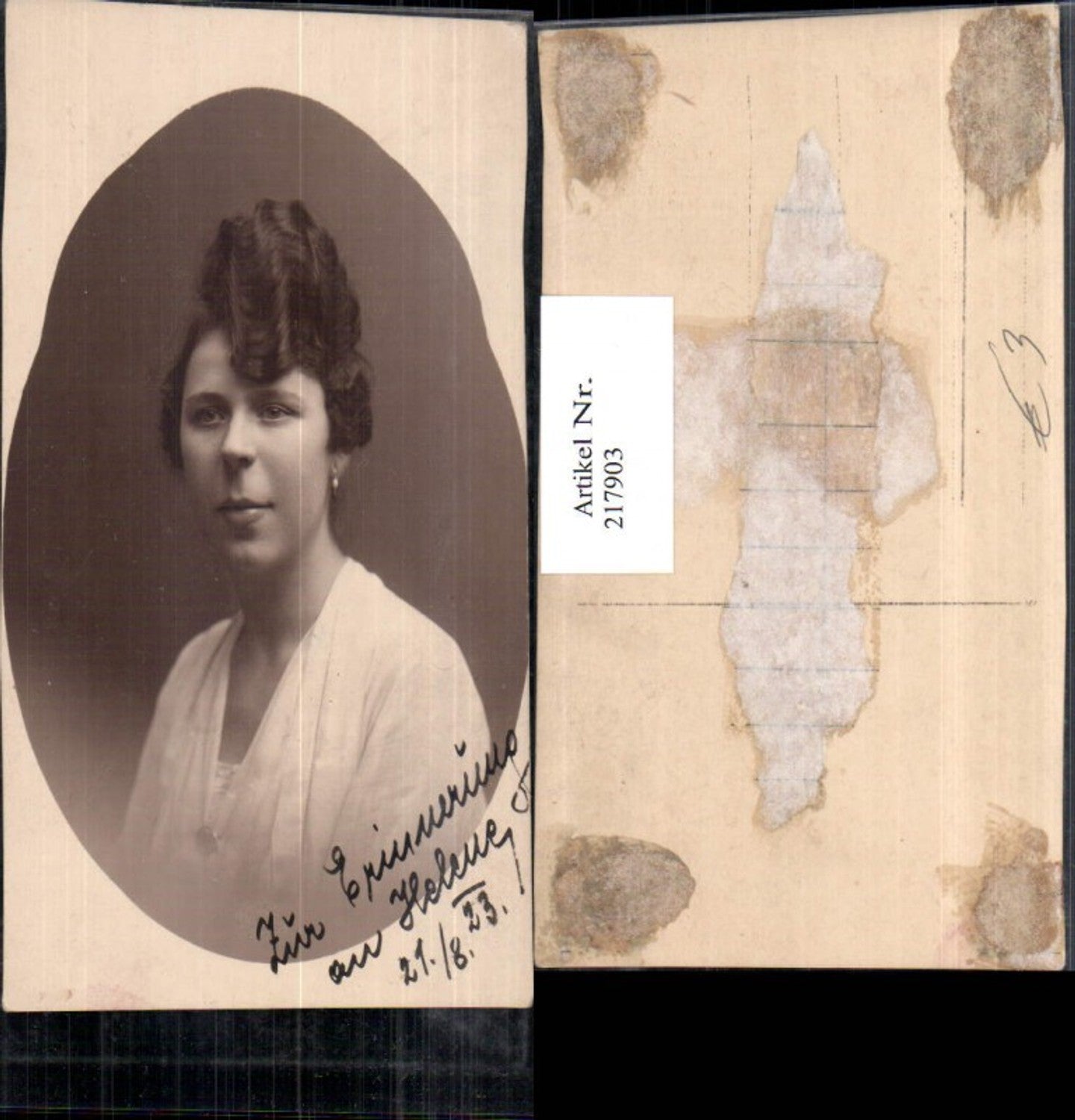 217903,Frau m. Kette Portrait Zur Erinnerung an Helene 1923