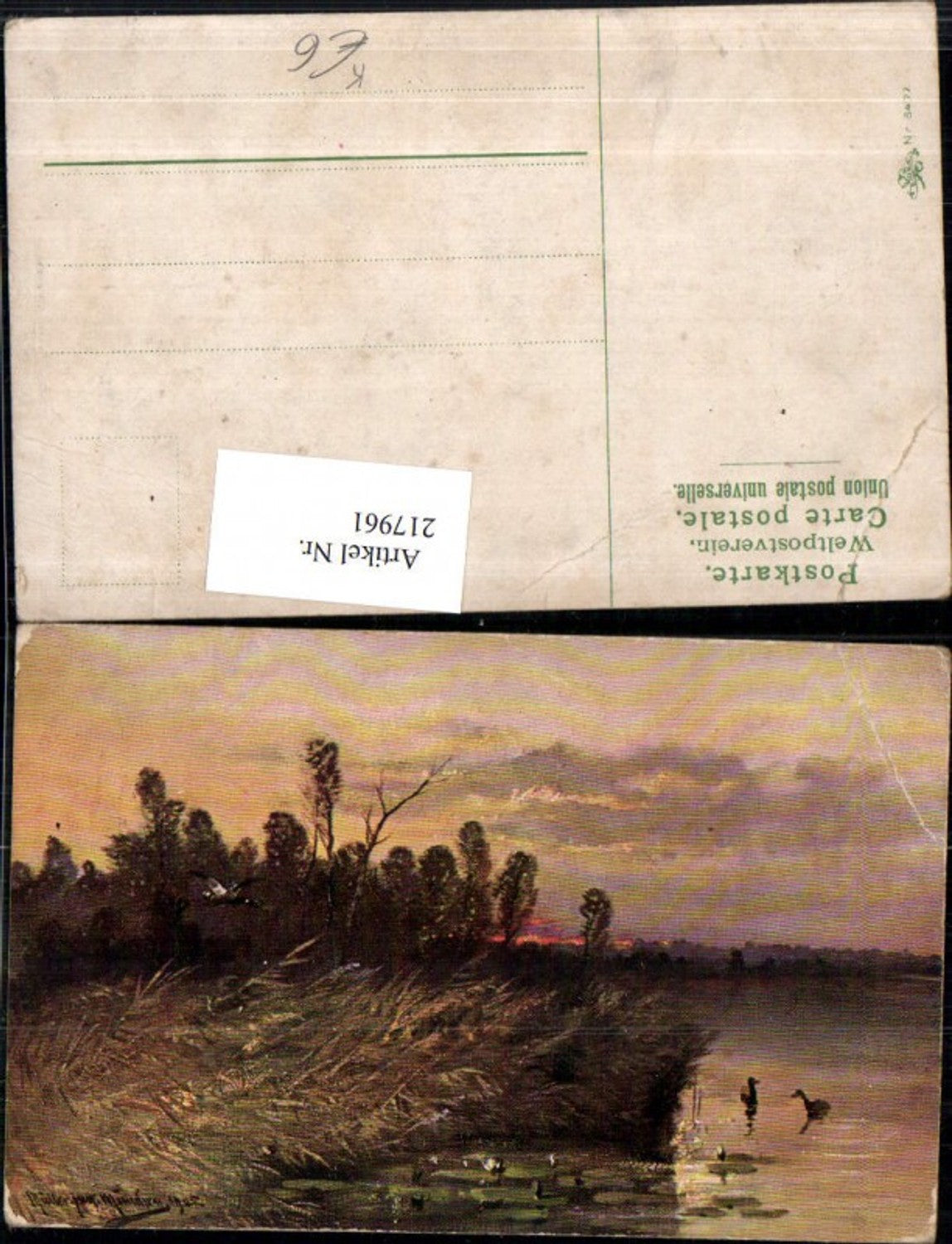 217961,Künstler AK Moritz Müller Landschaft Enten pub Erika 3477