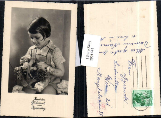 2001341,Namenstag Kind Mädchen m. Korb Blumen
