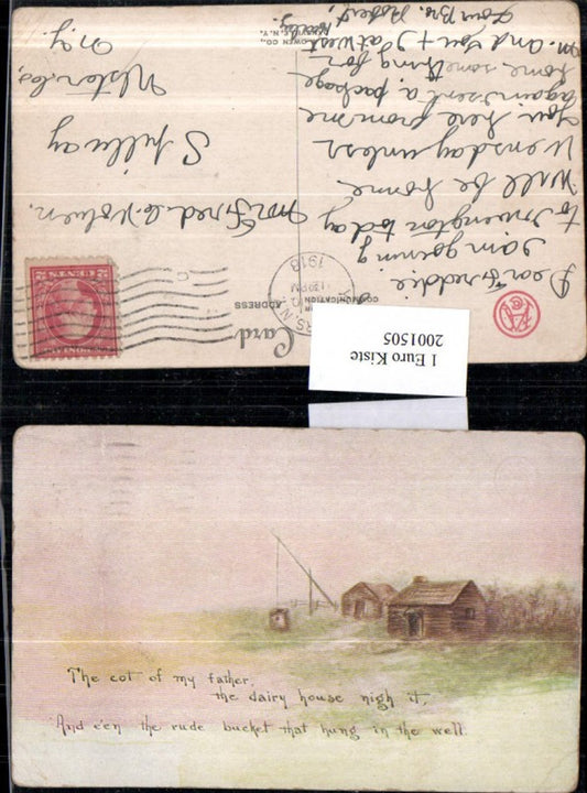 2001505,Künstler AK Hütten Holzhütte Brunnen