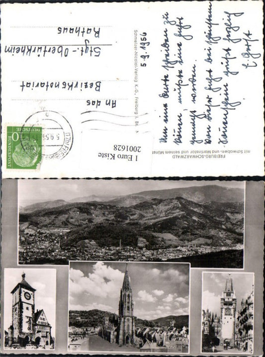 2001628,Freiburg im Schwarzwald Totale m. Schwaben- und Martinstor u. Seinem Münster Mehrbildkarte