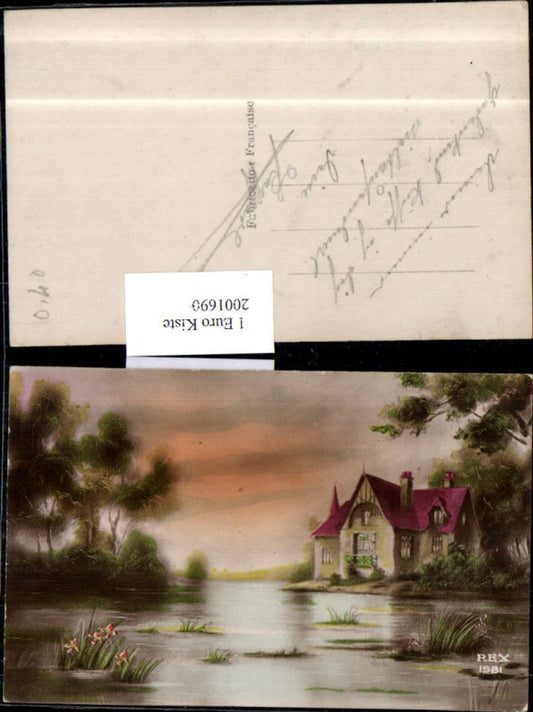 2001690,Künstler AK Landschaft Hausansicht Fluss