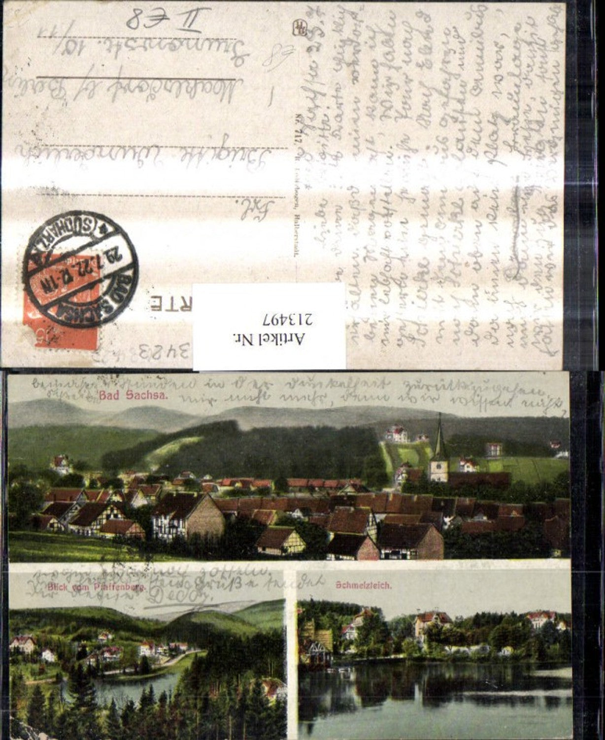 213497,Bad Sachsa Mehrbild Ak Blick v. Pfaffenberg Schmelzteich