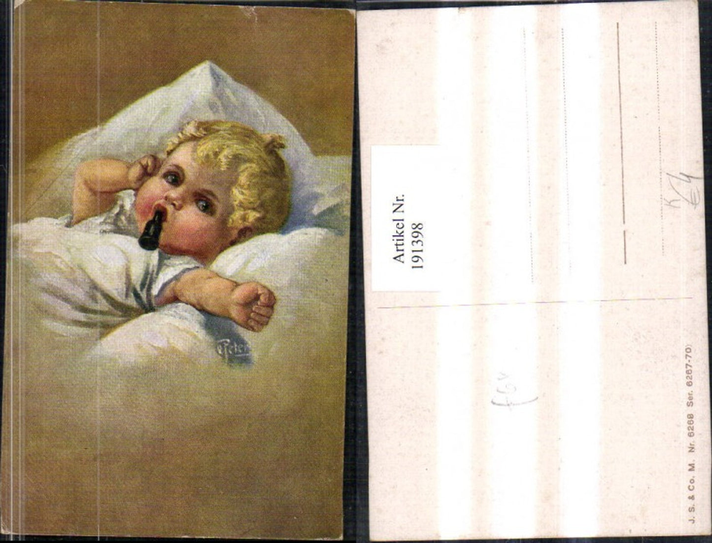 191398,Künstler AK Peter Kind liegt im Bett Polster
