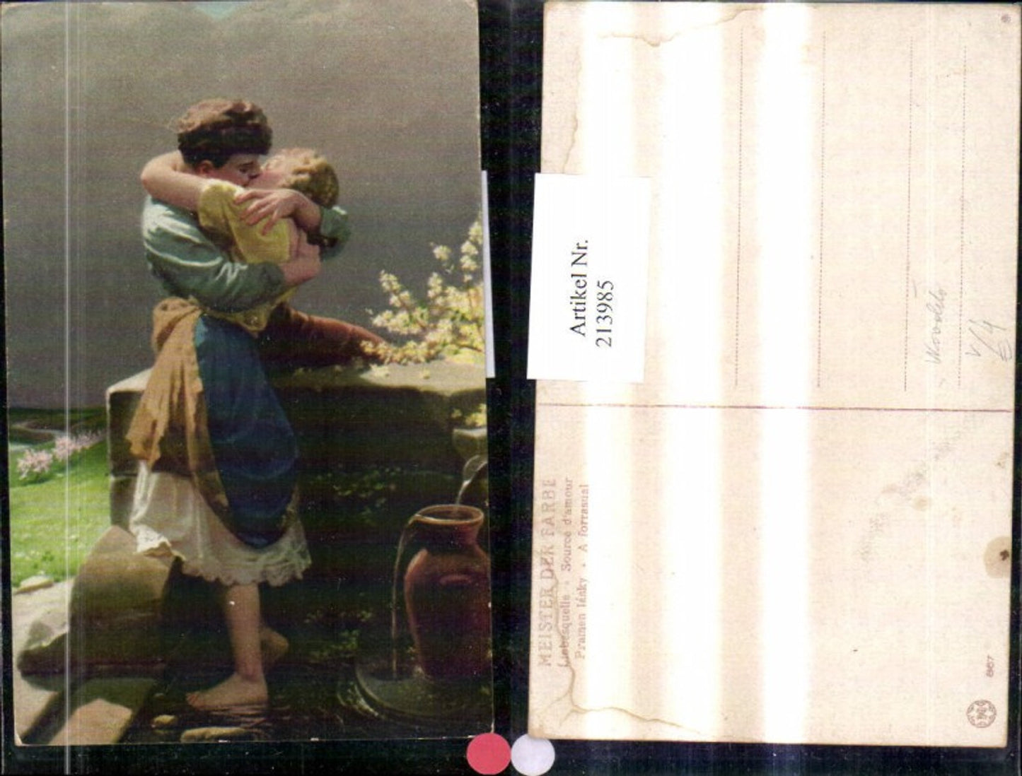 213985,Künstler AK „Liebesquelle“ Mann küsst Frau Wasserkurg Krug pub Novolito 867