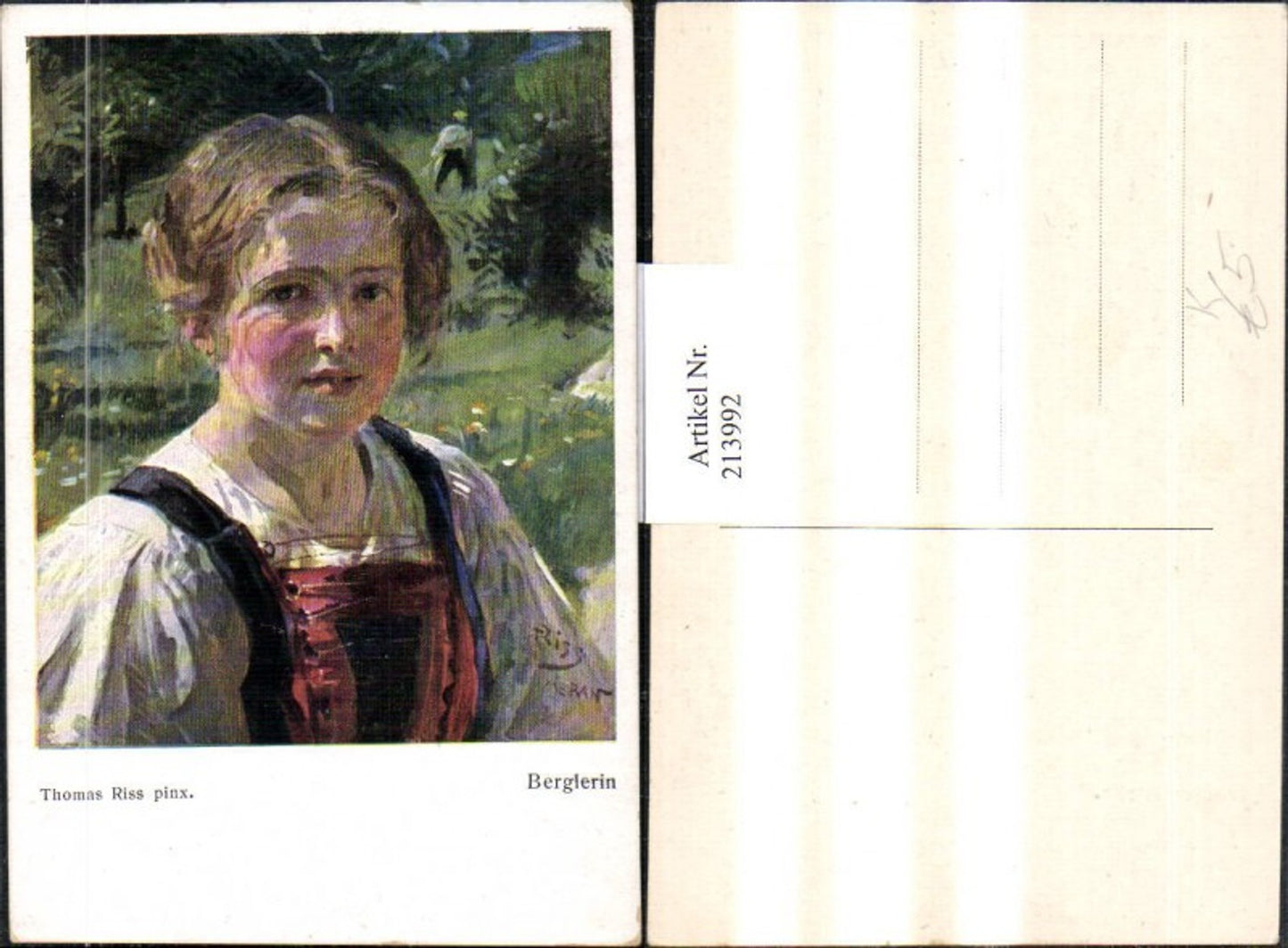 213992,Künstler AK Thomas Riss „Berglerin“ Frau in Tracht Portrait