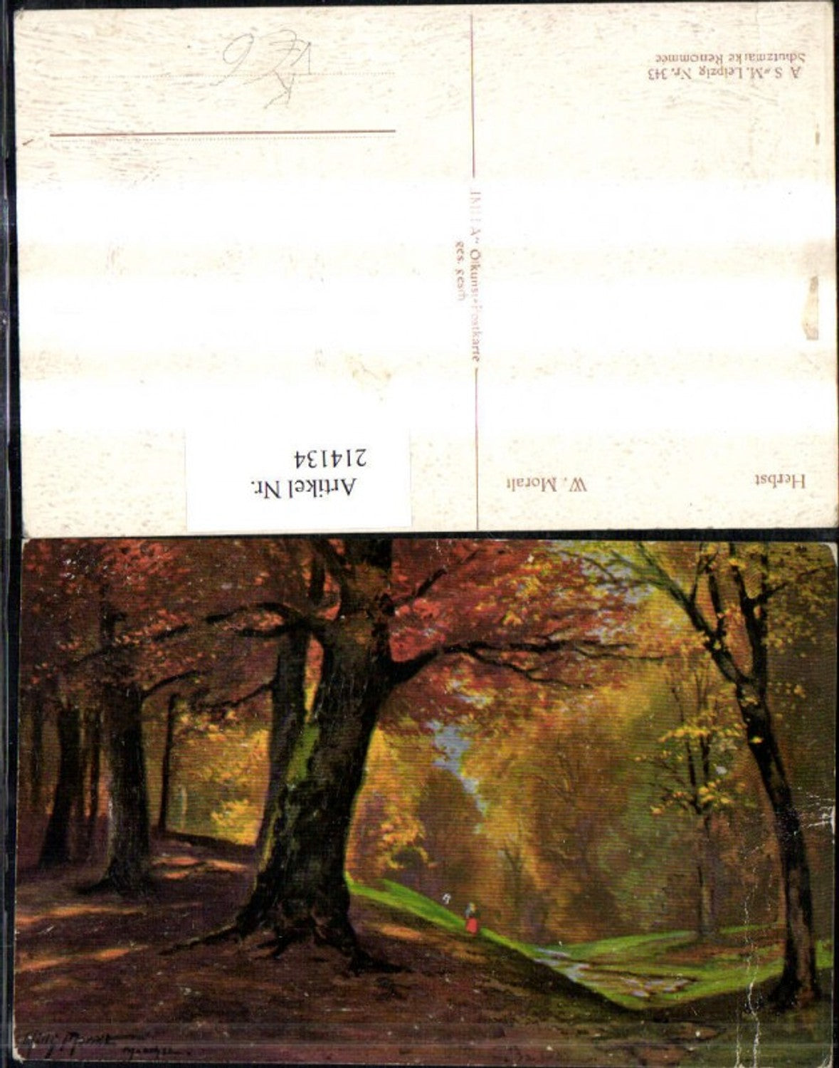 214134,Präge Künstler AK W. Moralt Herbst Ansicht Partie pub A.S.M. Imita 343