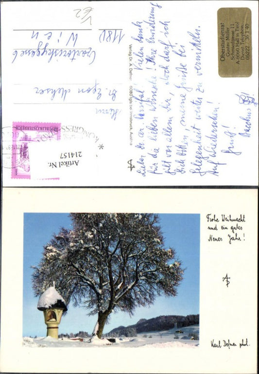 214157, Dr. Defner Christmas wayside shrine by tree in snow