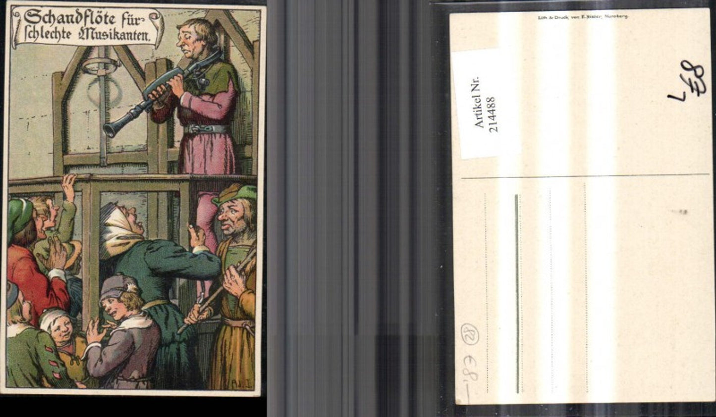 214488,Künstler Litho Ad. J. Schandflöte für schlechte Musikanten Folter