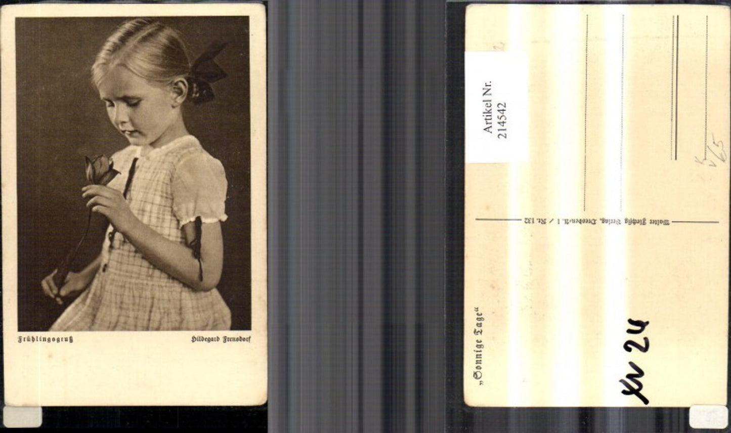 214542,Kind Mädchen Frühlingsgruß Blume Tulpe Hildegard Frensdorf pub Walter Flechsig