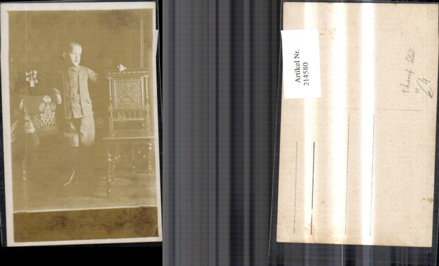 214580,Foto Ak Kind Bub Junge b. Thonet Stuhl
