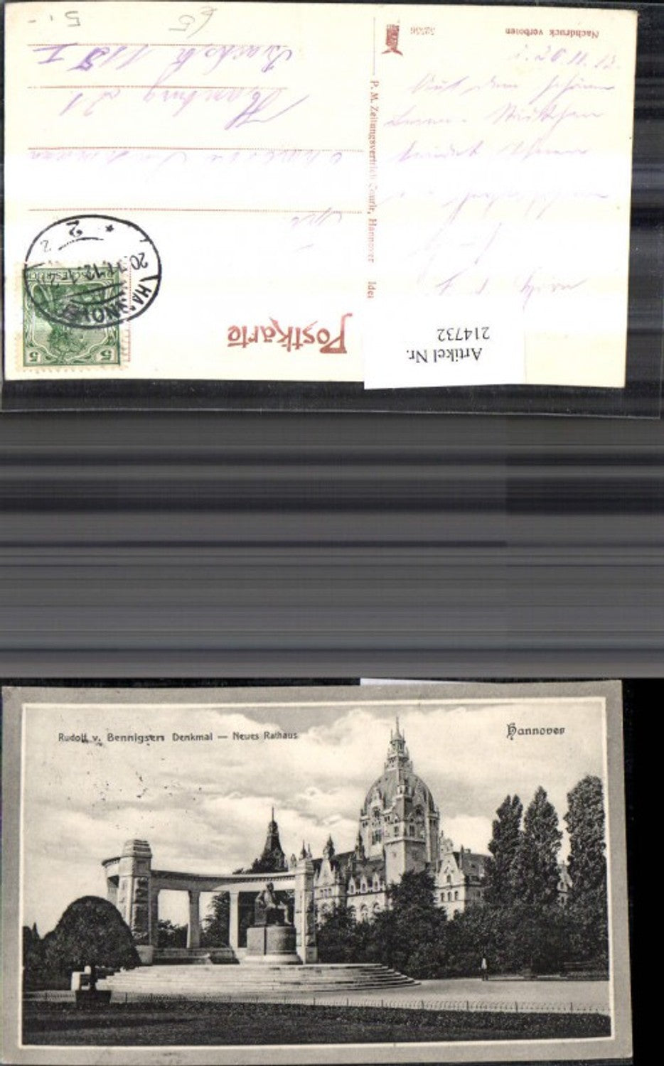 214732,Hannover Rudolf v. Bennigsen Denkmal Neues Rathaus
