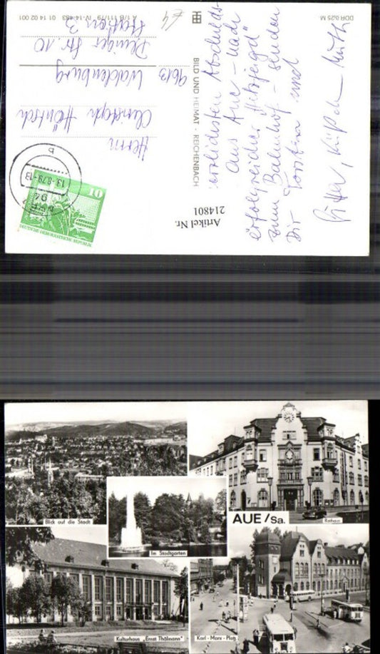 214801,Aue i. Sachsen Mehrbild Ak Stadtgarten Rathaus Kulturhaus Ernst Thälmann Karl Marx Platz