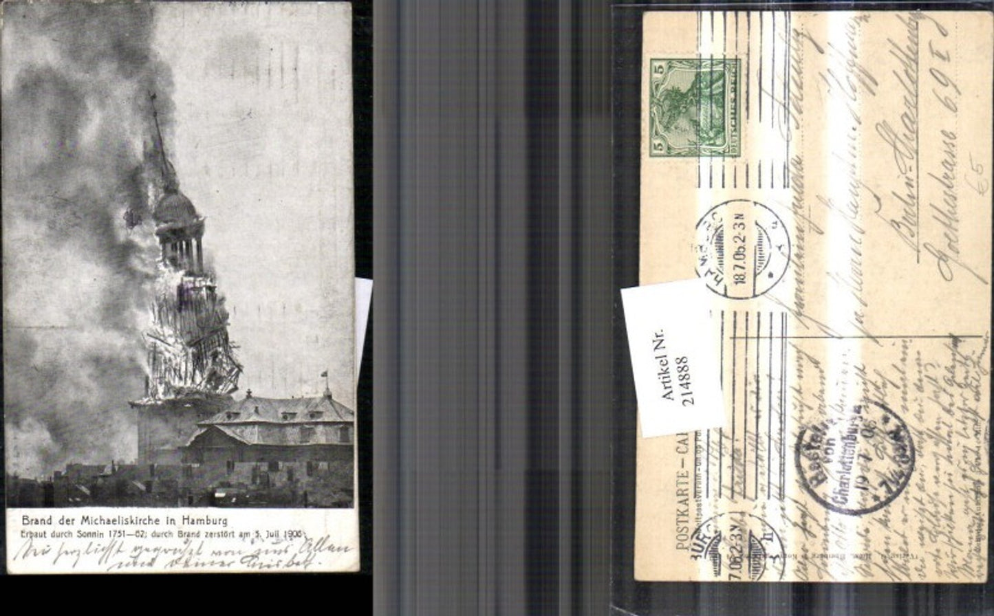 214888,Hamburg Brand d. Michaeliskirche am 3. Juli 1906 Feuer Kirche