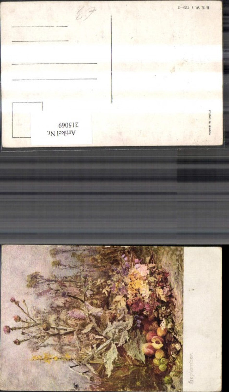 215069,Künstler Ak September Obst Blumen