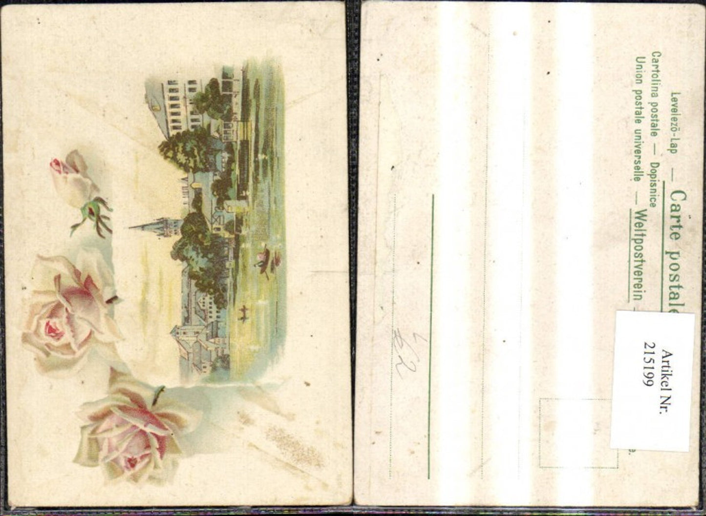215199,Handgemalt Künstler Litho Stadt Fluss Landschaft Rosen