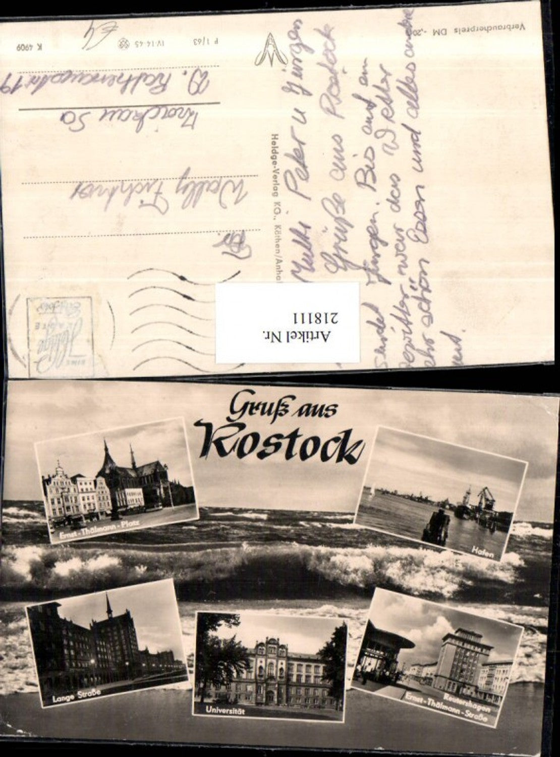218111,Gruß aus Rostock Hafen Universität Lange Straße Reutershagen Ernst-Thälmann-Platz Mehrbildkarte