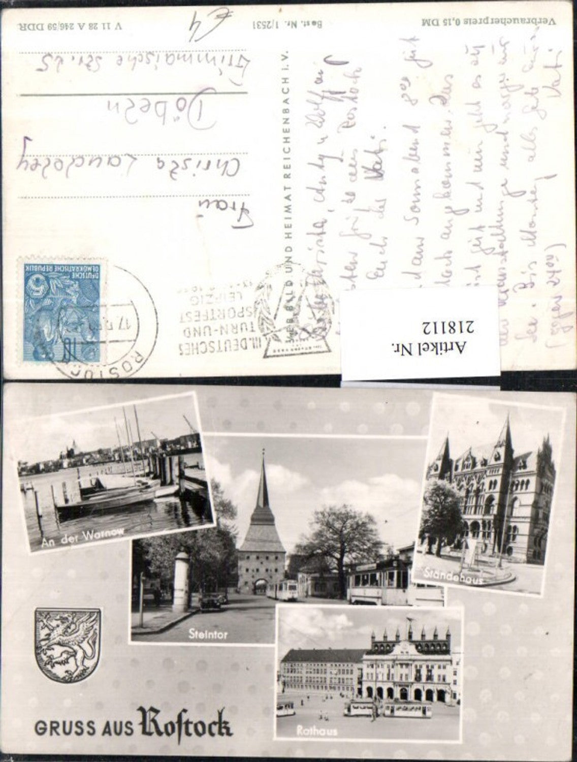 218112,Gruß aus Rostock Steintor Ständehaus Rathaus An d. Warnow Mehrbildkarte