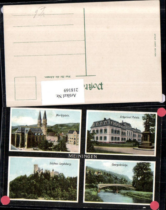 218169, Meiningen Market Square Landsberg Castle Georgsbrücke Hereditary Prince's Palace Multi-view postcard pub Ottmar Zieher