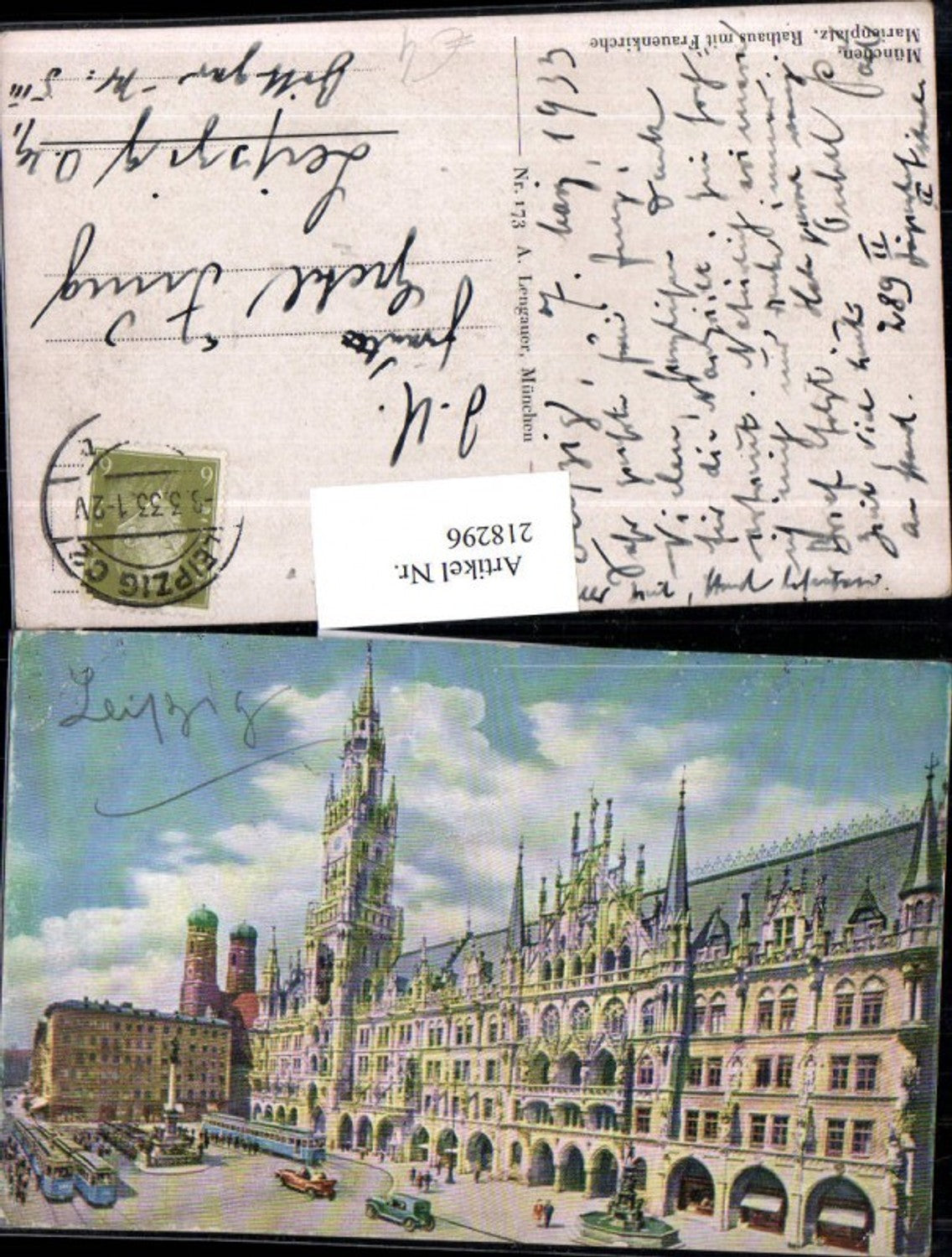 218296,München Marienplatz Rathaus m. Frauenkirche Kirche
