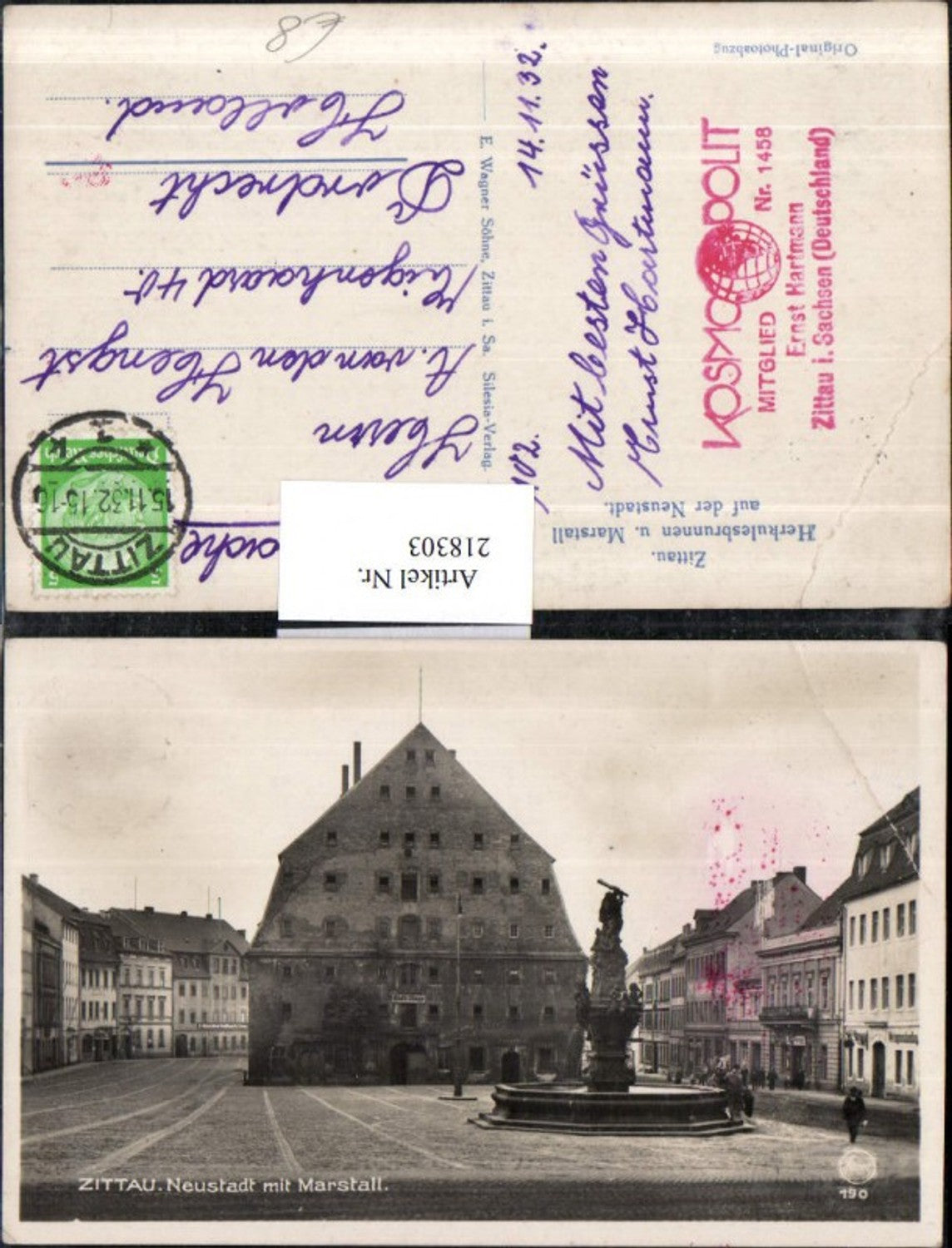 218303,Zittau Neustadt m. Marstall Herkulesbrunnen Brunnen Straßenansicht