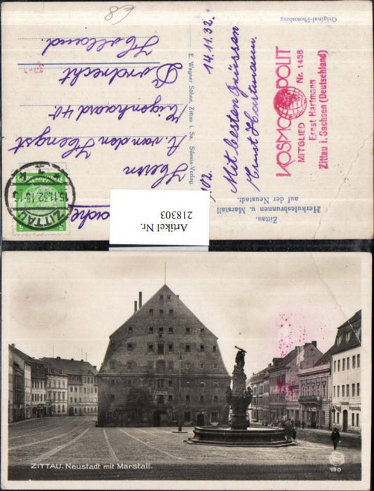 218303,Zittau Neustadt m. Marstall Herkulesbrunnen Brunnen Straßenansicht