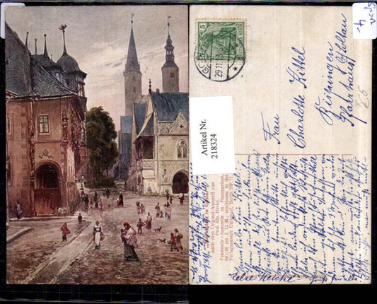 218324,Künstler AK Alb. Hertel Aquarell „Marktplatz in Goslar“ Kirche