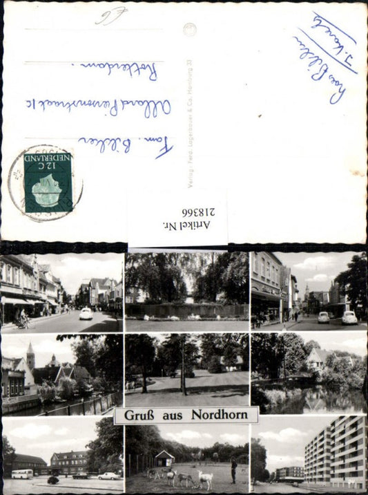 218366,Gruß aus Nordhorn Straßenansichten Partie Gebäude Rehe Mehrbildkarte