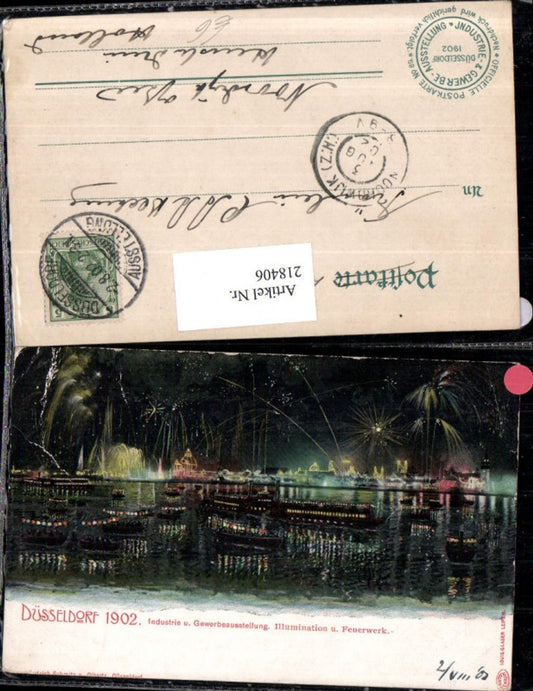 218406,Düsseldof 1902 Industrie u. Gewerbeausstellung Illumination u. Feuerwerk Boote Schiffe