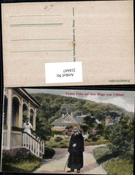 218447,Sobernheim Pastor Felke auf d. Wege vom Frühbad