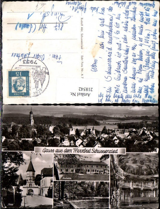 218542, Greetings from the Moorbad Schussenried, overall view of the spa hotel library hall, Zellerseebad Törle, multi-view postcard