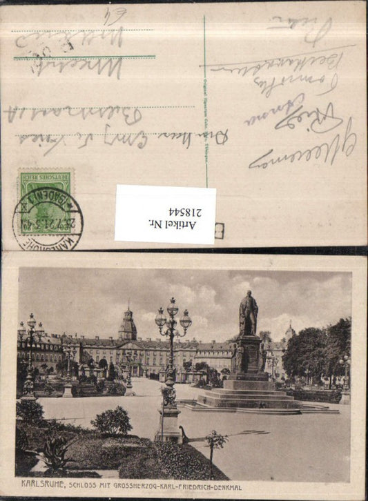 218544, Karlsruhe Palace with Grand Duke Karl Friedrich Monument