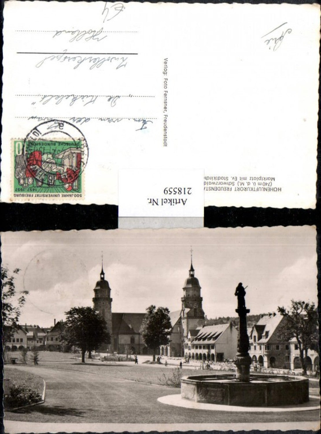 218559,Freudenstadt im Schwarzwald Marktplatz m. Evangelischer Stadtkirche Kirche Brunnen