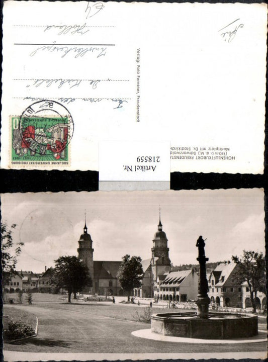 218559, Freudenstadt in the Black Forest, Market Square with Protestant City Church, Church Fountain