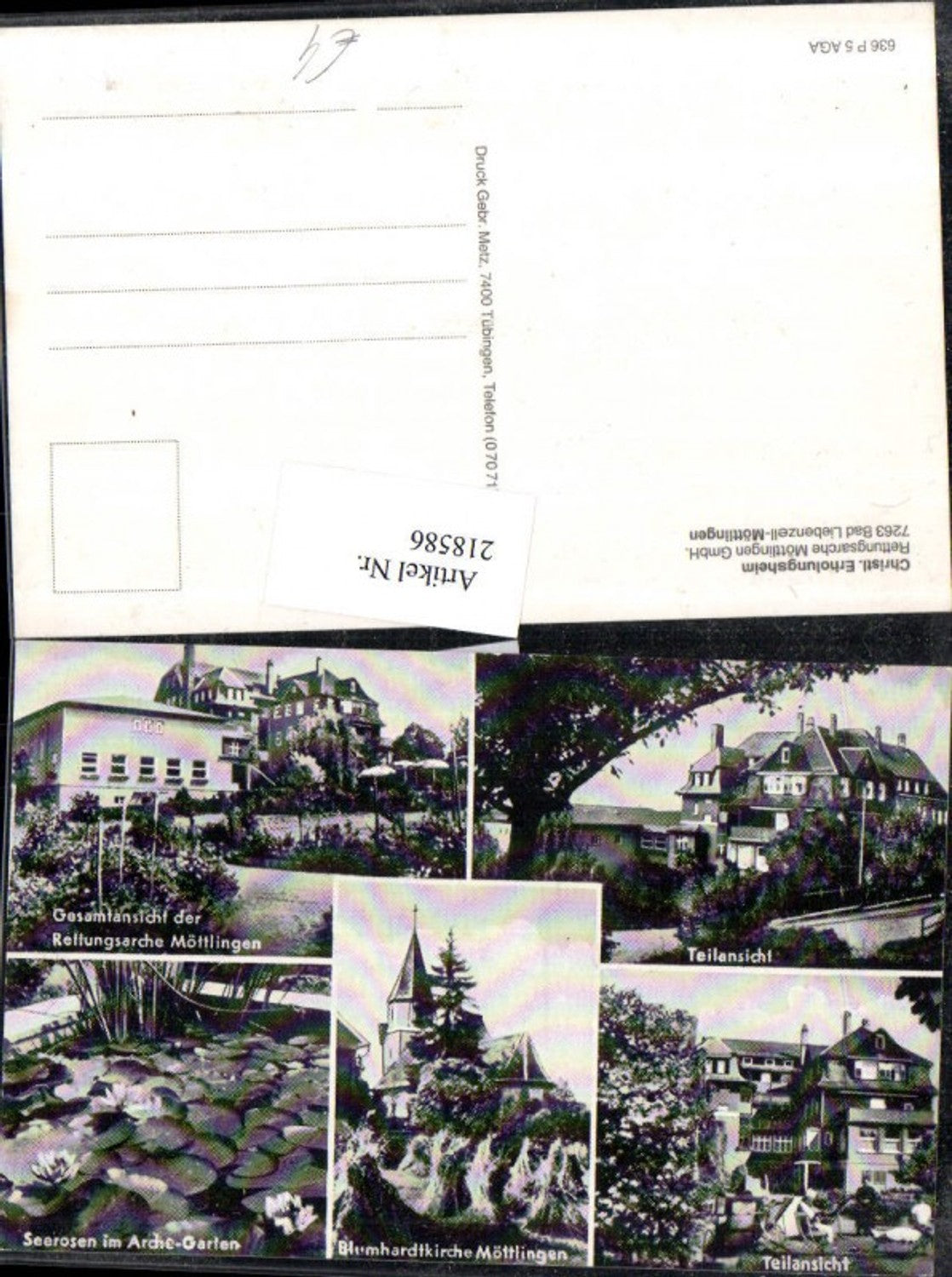 218586,Möttlingen Rettungsarche Teilansicht Seerosen Blumhardtkirche Kirche Mehrbildkarte