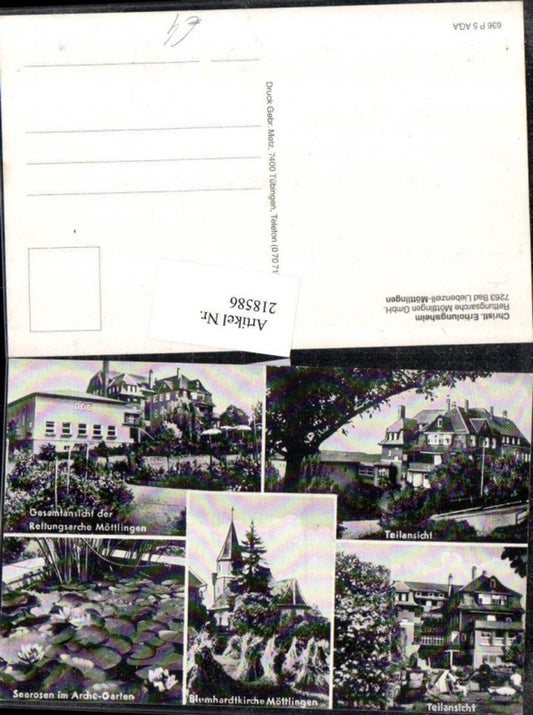 218586, Möttlingen Rescue Ark Partial View Water Lilies Blumhardt Church Multi-view postcard