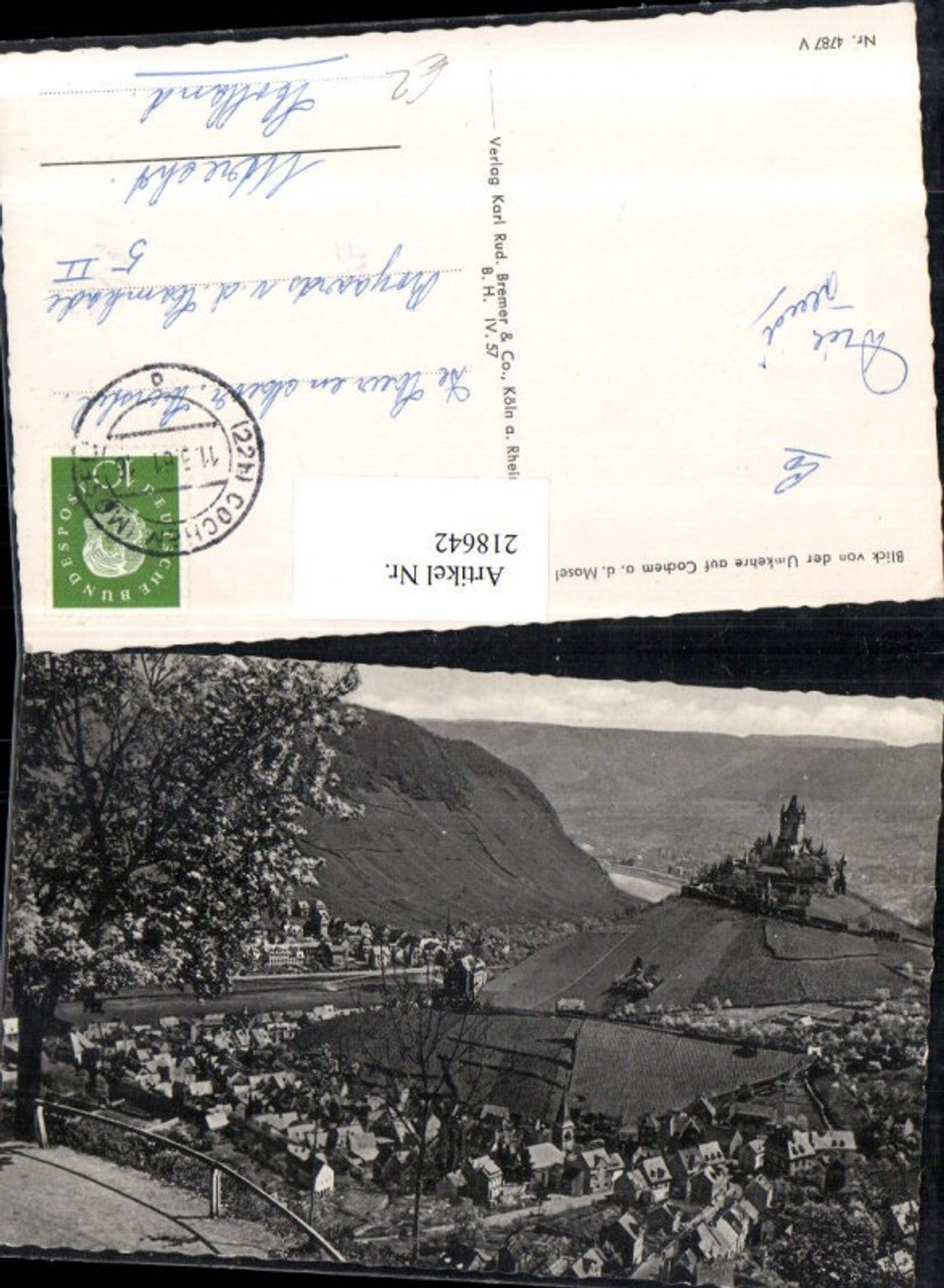 218642,Blick v. d. Umkehre auf Cochem a. d. Mosel Totale