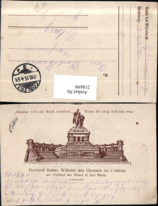218699,Denkmal Kaiser Wilhelm d. Großen zu Koblenz Einfluss d. Mosel i. d. Rhein