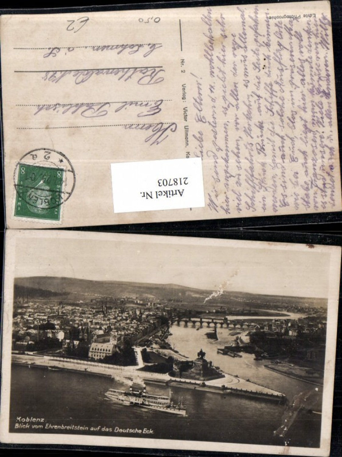 218703,Koblenz Totale Blick v. Ehrenbreitstein auf d. Deutsche Eck