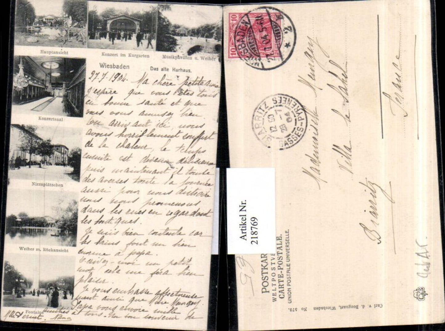 218769,Wiesbaden das alte Kurhaus Konzertsaal Fontäne Weiher Nizzaplätzchen Konzert im Kurgarten Mehrbildkarte