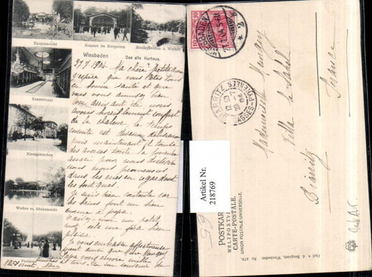 218769,Wiesbaden das alte Kurhaus Konzertsaal Fontäne Weiher Nizzaplätzchen Konzert im Kurgarten Mehrbildkarte