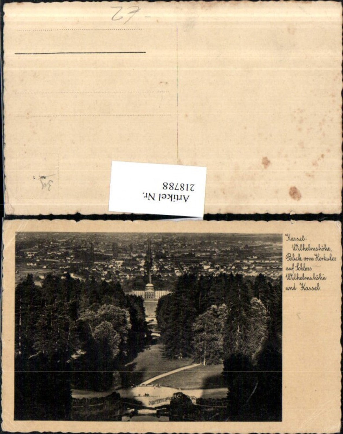 218788,Kassel Wilhelmshöhe Blick v. Herkules auf Schloss Wilhelmshöhe u. Kassel